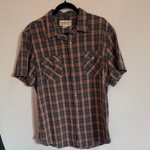 Denim & Supply Ralph Lauren Navy XL Orange Plaid Shirt with pearl snap buttons